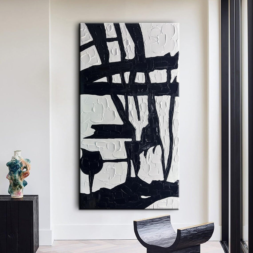YaSheng Art Contemporary Artwork Large Canvas Art Hand-painted Black and White Wall Art Minimalist Texture Abstract Wall Painting Home Decorations Wall Art For Living Room Ready to hang 30X60inch