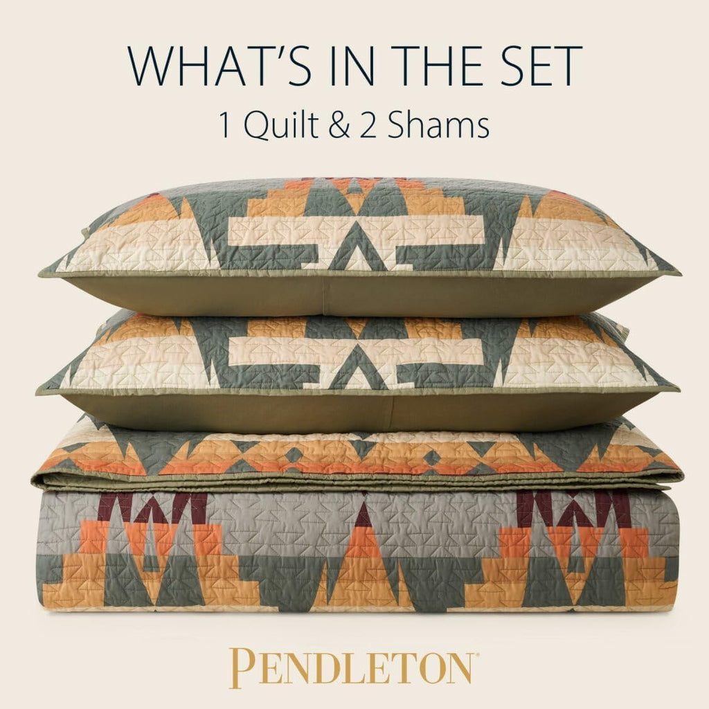 Pendleton King Quilt Set – 100% Cotton 3 Piece Quilt Set with Shams, Soft Lightweight Bedding for King Size Bed, Sage Green Patterned Comforter Alternative, King Bedding Set (Siskiyou)