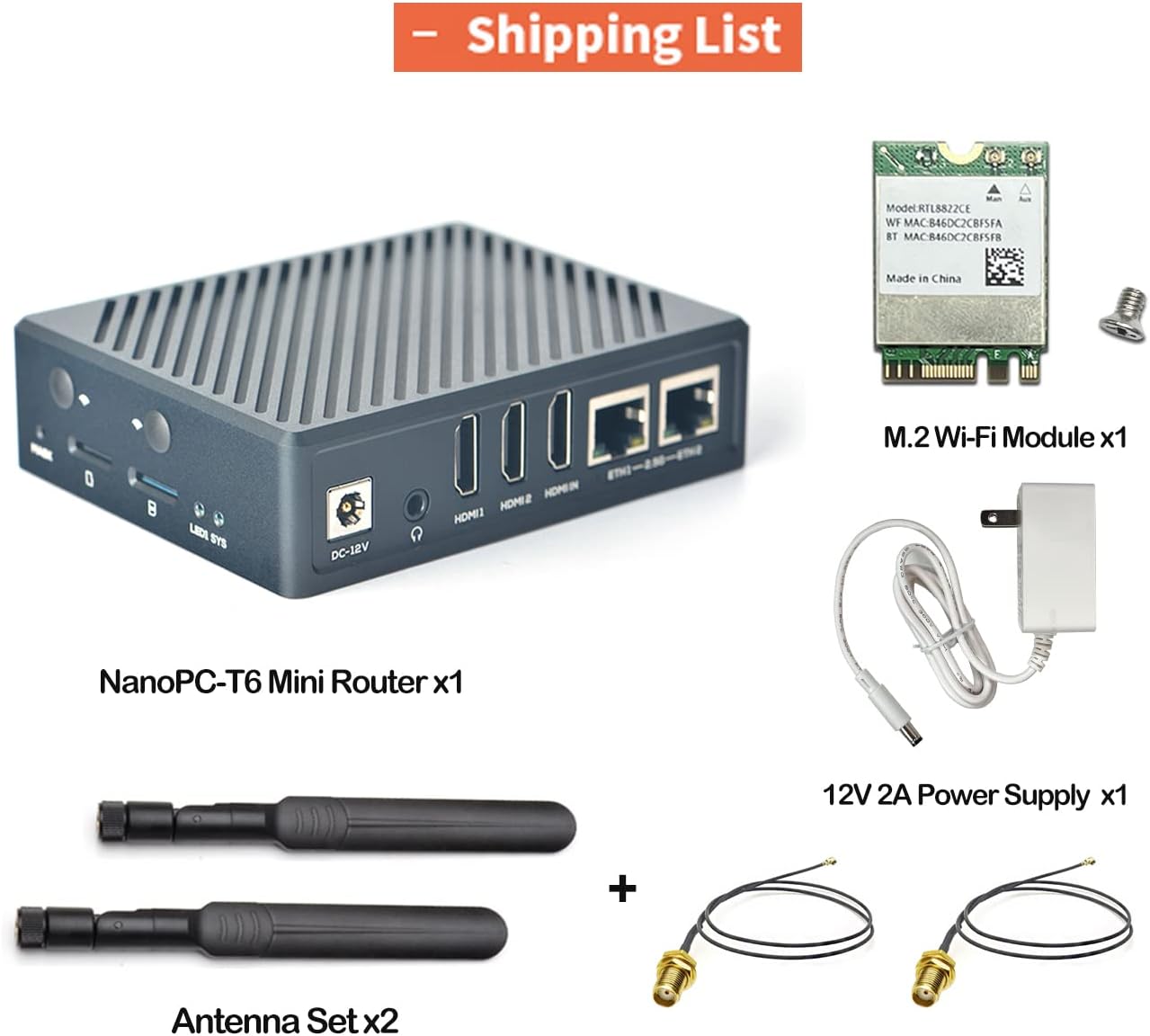 NanoPC-T6 Mini Computer Router, Open Source Smart IoT Gateway, with Dual PCle Gbps Ethernet Port, LPDDR4X 4GB RAM 32GB eMMC, 6Tops NPU Rockchip RK3588 SoC, Support miniPCIe M.2 M-Key E-Key Slot