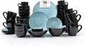 Stoneware Sonoma 56pc Dinnerware Set, Black + Speckled Spin Wash Turquoise