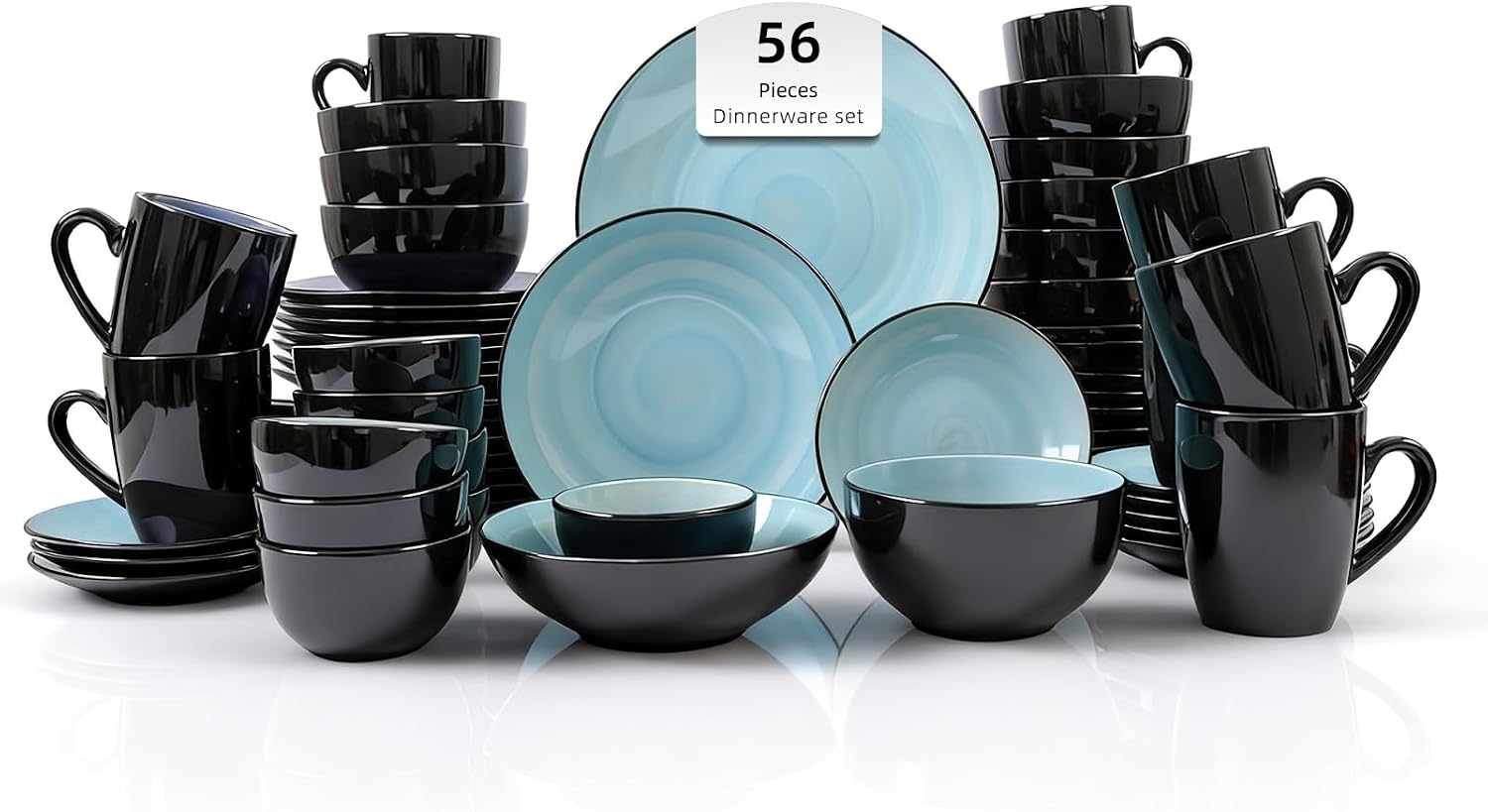Stoneware Sonoma 56pc Dinnerware Set, Black + Speckled Spin Wash Turquoise