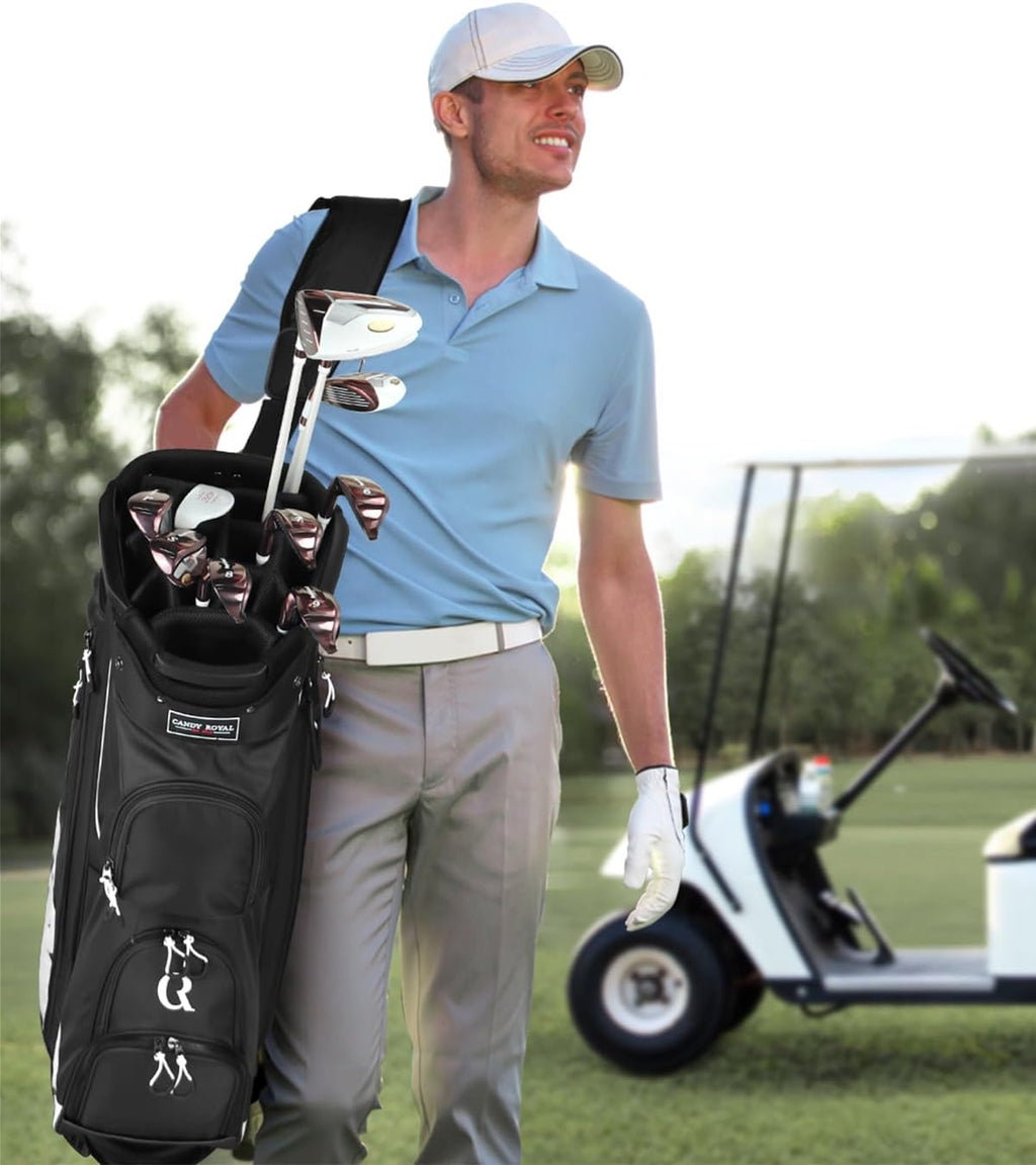Golf Cart Bag:14 Way Full Length Divider Top Lightweight with Cooler Handles Rain Cover and Golf Shoe Bag Green