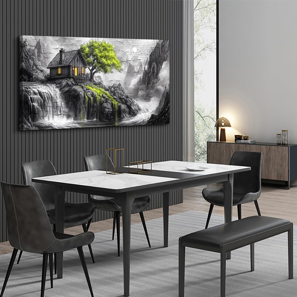 ERQINHUA Large Canvas Wall Art For Living Room Large Wall Decor For Bedroom Office Black And White Wall Painting Decor Green Tree Landscape Picture Artwork Modern Home Decor Ready To Hang 30'X60'