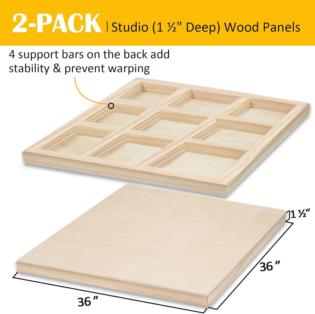 Falling in Art 2 Pack Unfinished Wooden Canvas Panels, 36x36 Gallery Birch Wood Panels Kit, 1 1/2' Deep Art Cradle Boards for Acrylic Painting, Pouring and Burning