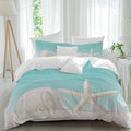 Beach Starfish Sand Dollar Duvet Cover Set Queen Size 4 Pieces Modern Nautical Ocean Marine Life Teal Bedding Set with Zipper Closure, 1 Comforter Cover 92x106 Inches 1 Flat Sheet & 2 Pillow Cases