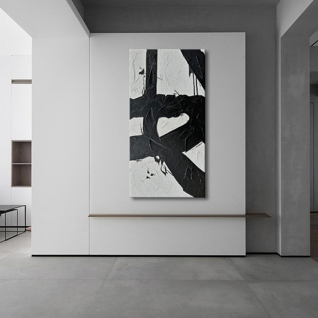 zoinart Hand Painted Large Wall Art, Black and White Textured Wall Art 30x60 Inches Modern Canvas Abstract Paintings Minimalist Artwork for Walls