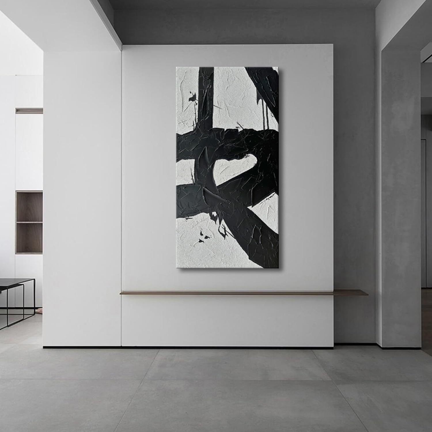 zoinart Hand Painted Large Wall Art, Black and White Textured Wall Art 30x60 Inches Modern Canvas Abstract Paintings Minimalist Artwork for Walls
