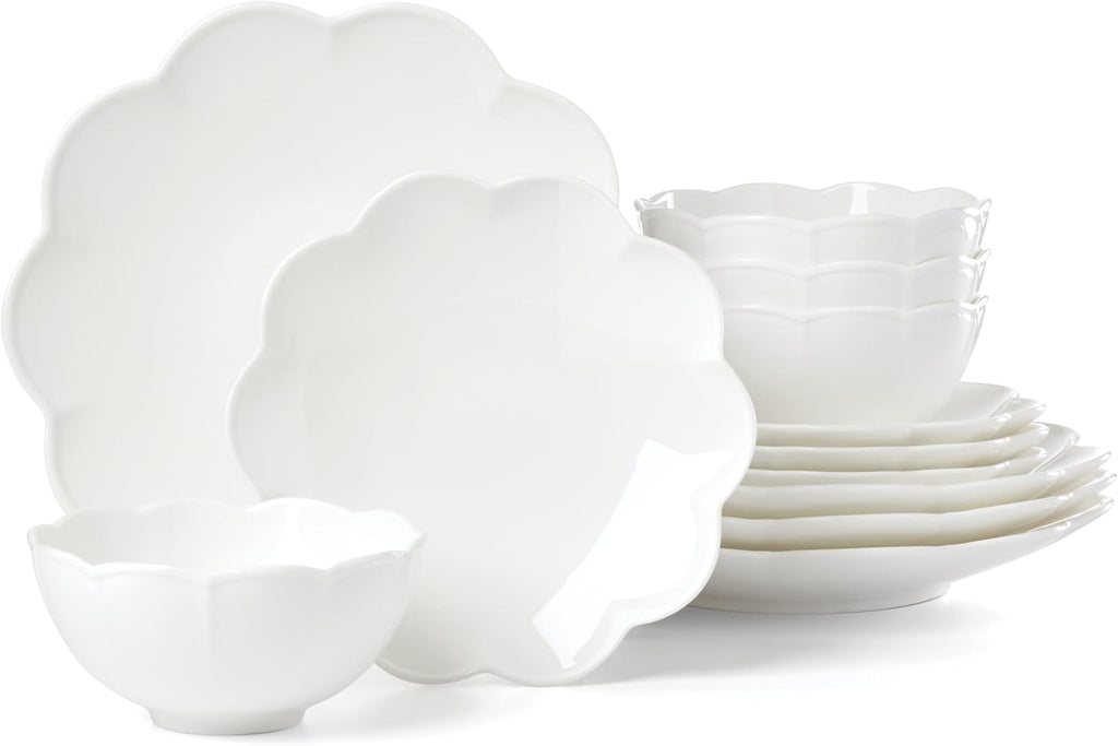 Lenox Dinnerware Set, Studio 1414 Scallop 12-Piece Set, Service For 4, Bone China Material, Dishwasher & Microwave Safe, Home And Kitchen, Kitchen And Dining, Plates And Bowls Sets (White, 12 Pieces)