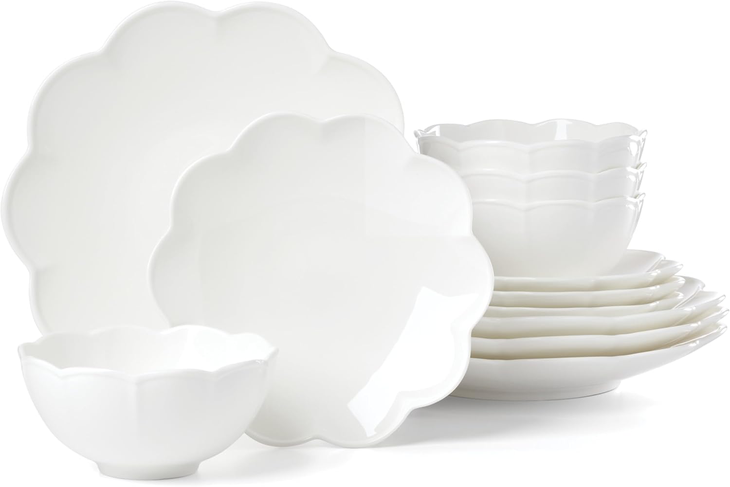 Lenox Dinnerware Set, Studio 1414 Scallop 12-Piece Set, Service For 4, Bone China Material, Dishwasher & Microwave Safe, Home And Kitchen, Kitchen And Dining, Plates And Bowls Sets (White, 12 Pieces)