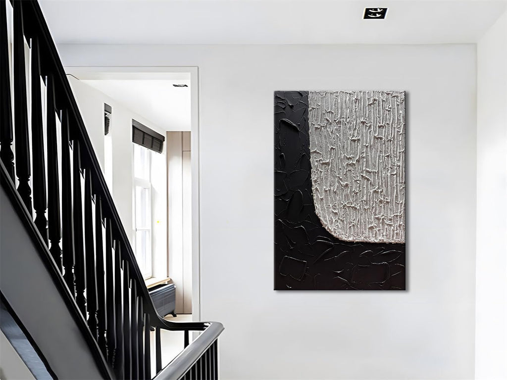 zoinart Large Black and White Textured Wall Art, 30x45 Inches Hand Painted Abstract Paintings on Canvas Wall Art, Contemporary Artwork for Home Decorations