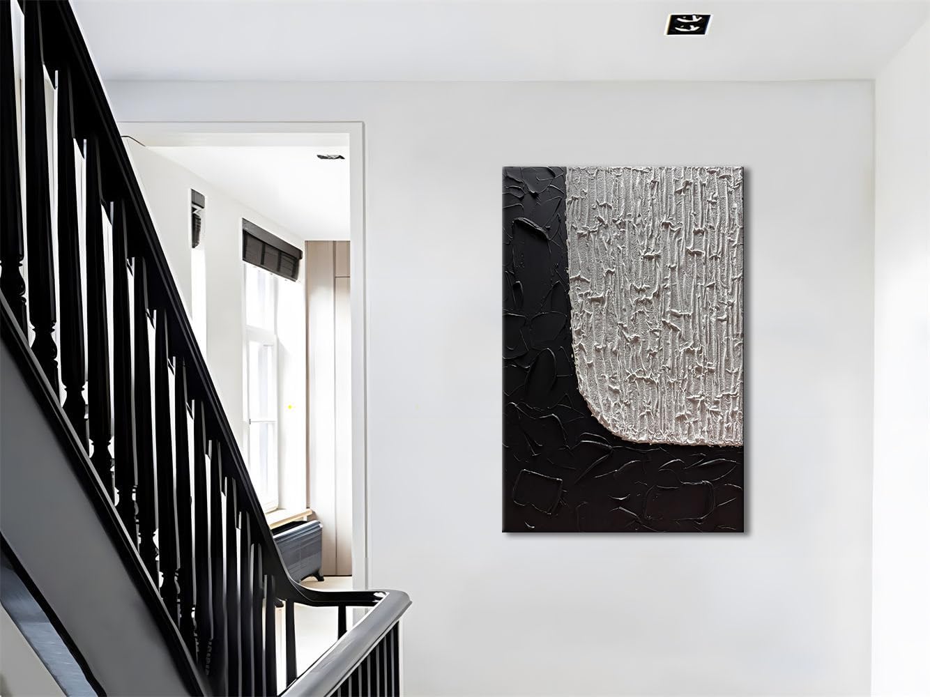 zoinart Large Black and White Textured Wall Art, 30x45 Inches Hand Painted Abstract Paintings on Canvas Wall Art, Contemporary Artwork for Home Decorations