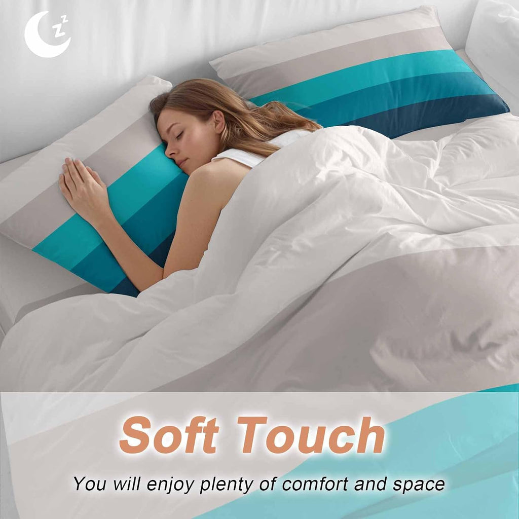 Prime Leader Geometric Stripes Duvet Cover Set Queen Size 4 Pieces Minimalist Turquoise Gradient Pattern Bedding Set with Zipper Closure, 1 Comforter Cover 90x92 Inches 1 Flat Sheet & 2 Pillow Cases