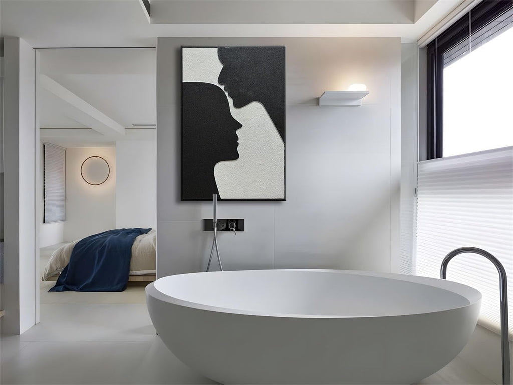 zoinart Creative Black and White Textured Wall Art, Handmade Abstract Romantic Plaster Paintings on Canvas, Relief Art 24x36 inch