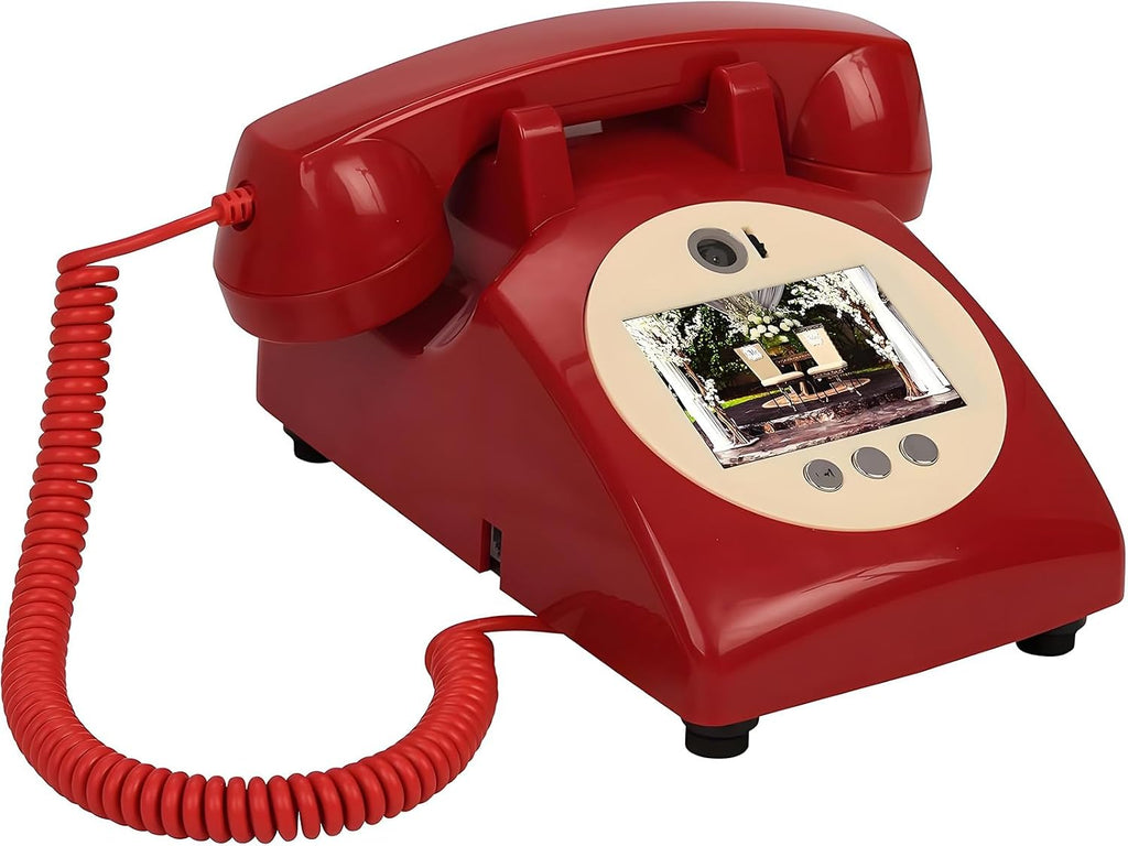Video Audio Guest Book Wedding Phone, 32G 1080P HD Vintage Video Voice Guestbook Record Cherished Customized Audio Messages, Ideal for a Variety of Memorable Party(Red)