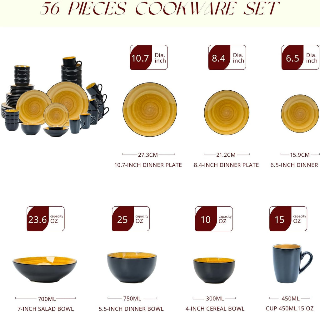 Stoneware Sonoma 56pc Dinnerware Set, Black + Speckled Spin Wash Yellow