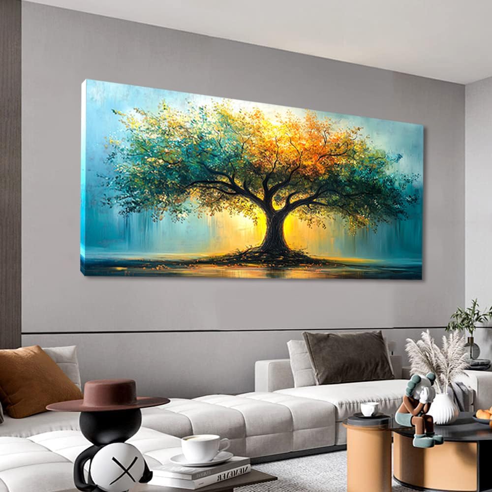 LAVIKARS Tree of Life Wall Art Oil Painting Reproduction Print Modern Abstract Canvas Paintings Waterproof Artwork Landscape Picture for Living Room Bedroom Home Office Kitchen Decor (28x58inch)
