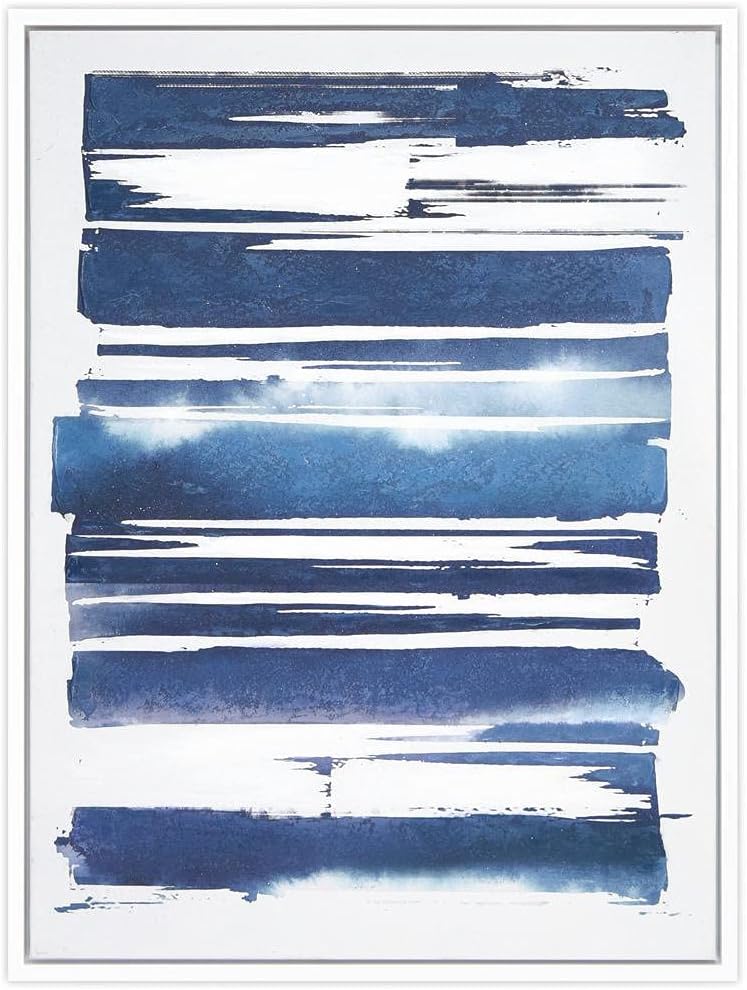 Empire Art Direct Abstract Wall Art Textured Hand Painted Canvas by Martin Edwards, White Frame, 40' x 30', Cobalt Streaks 1