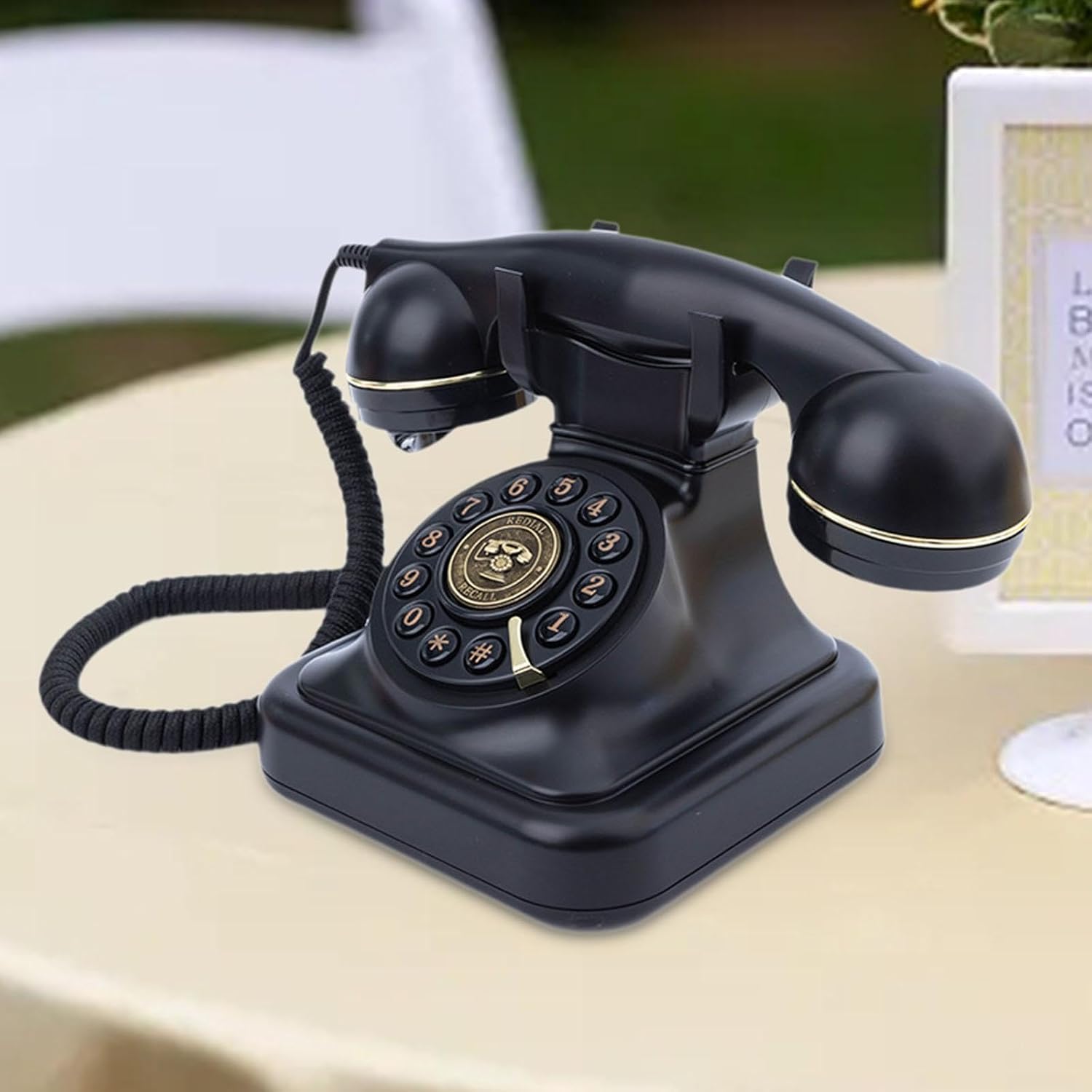 Audio Guest Book Wedding Phone, Vintage Design Telephone Recorder Record Messages Decorative Desk Phone for Party, Birthdays(Black)