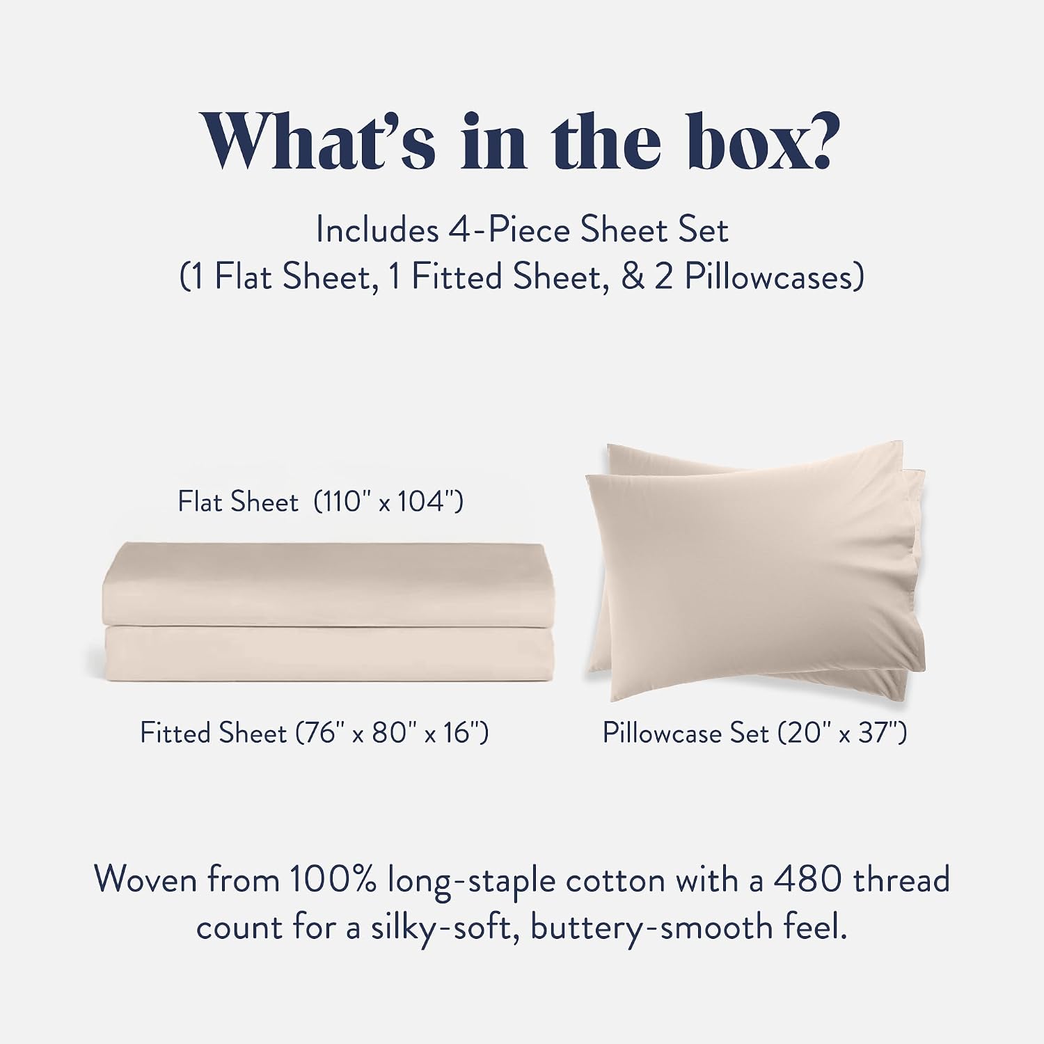 Brooklinen Luxury Sateen 4 Piece Sheet Set - 100% Cotton Bed Sheets, Soft & Durable King Size Sheet Set in Pebble, Oeko-TEX Certified Bedding Set, 1 Fitted Sheet, 1 Flat Sheet, 2 Pillowcases
