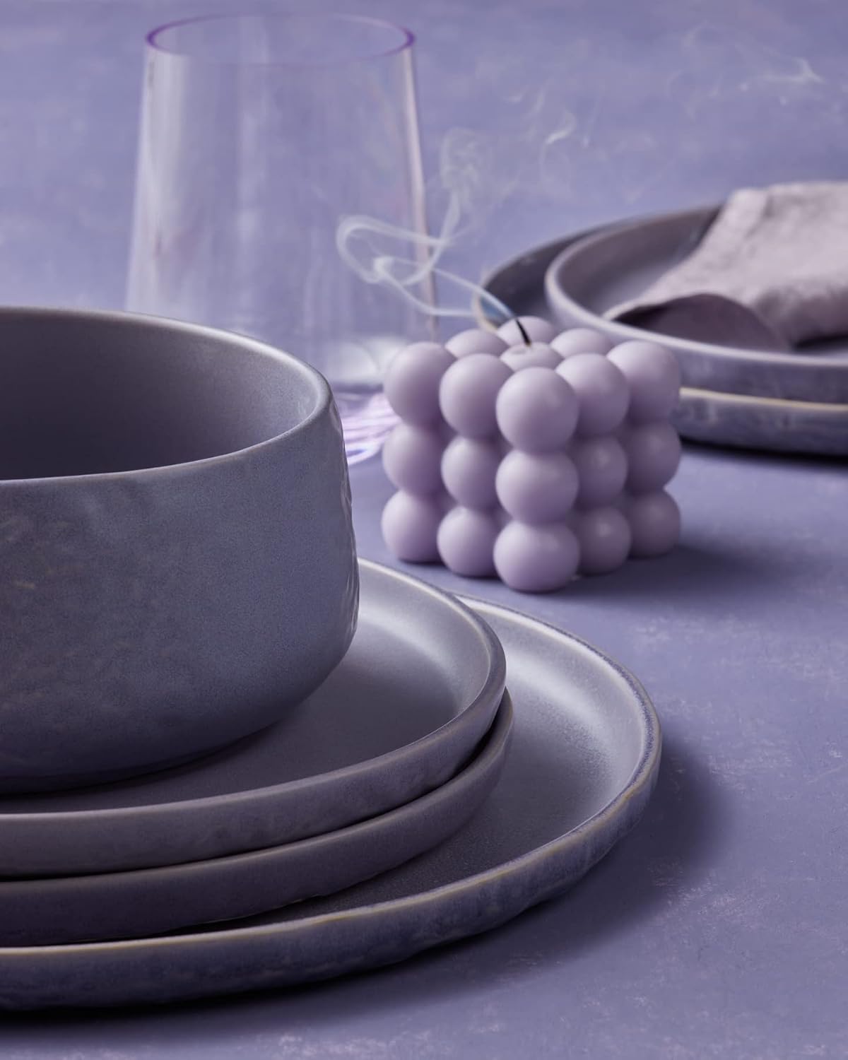 Stone by Mercer Project SHOSAI 16-Piece Stoneware Dinnerware Set, Plates and Bowls Set, Modern Dishware set fo 4, Lavender