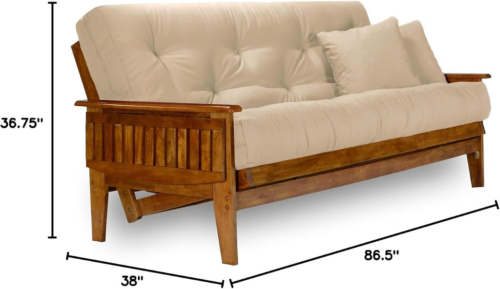 Nirvana Futons Eastridge Futon Set - Queen Size, Frame, 8' Mattress, Microfiber Sussex Khaki Cover