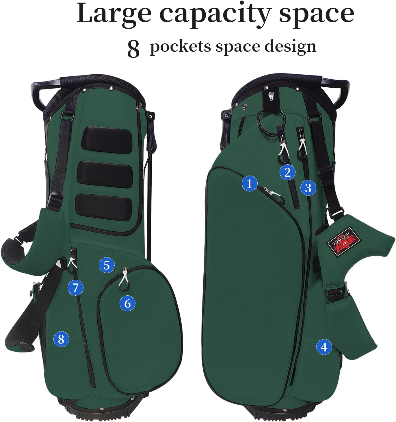 Lightweight Golf Stand Bag with 14 Way Full-Length Dividers, 7 Zippered Pockets and Rain Cover, with Handles and Dual Strap