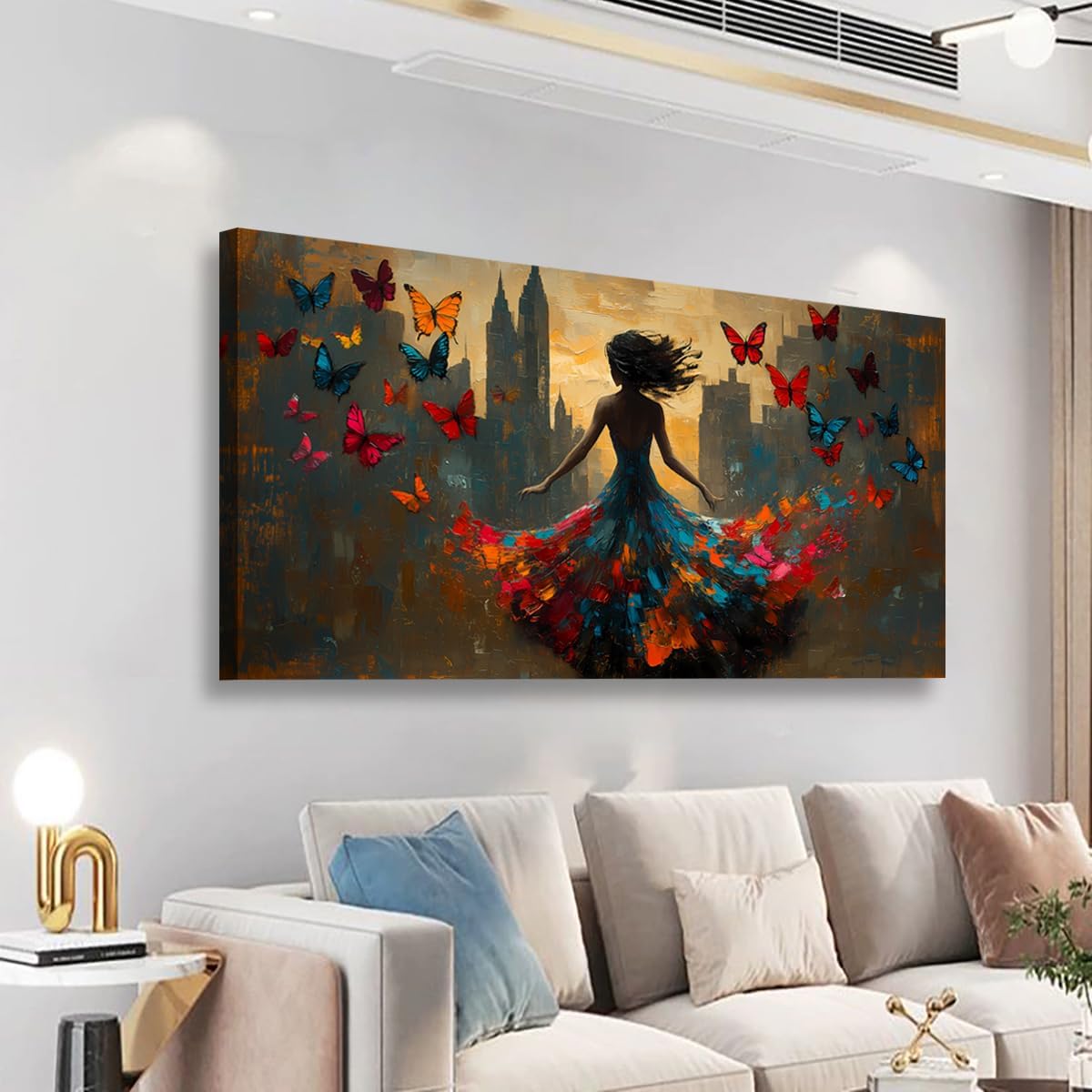 Black Pictures Canvas Wall Art for Living room Office Bedroom Wall Decor Abstract Wall Art Print Modern Noble Butterfly Oil Painting Artwork Waterproof Ready to Hang-28x57inch