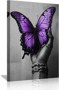 SWQYLB African American Canvas Wall Art Black Woman Hand and Butterfly Picture Black Girl Painting Abstract Women Poster Prints Afro Art Wall Decor for Bedroom (Purple, 42L x 28W)