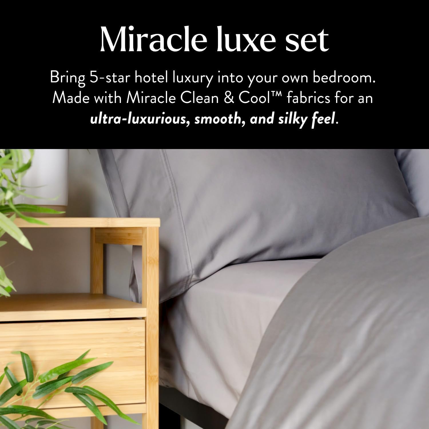 Miracle Made Extra Luxe Soft, Cool-to-the-Touch Cotton Bed Sheet Set, 4-Piece – Silver-Treated, Breathable, Lightweight Bedding – Full Size, Charcoal