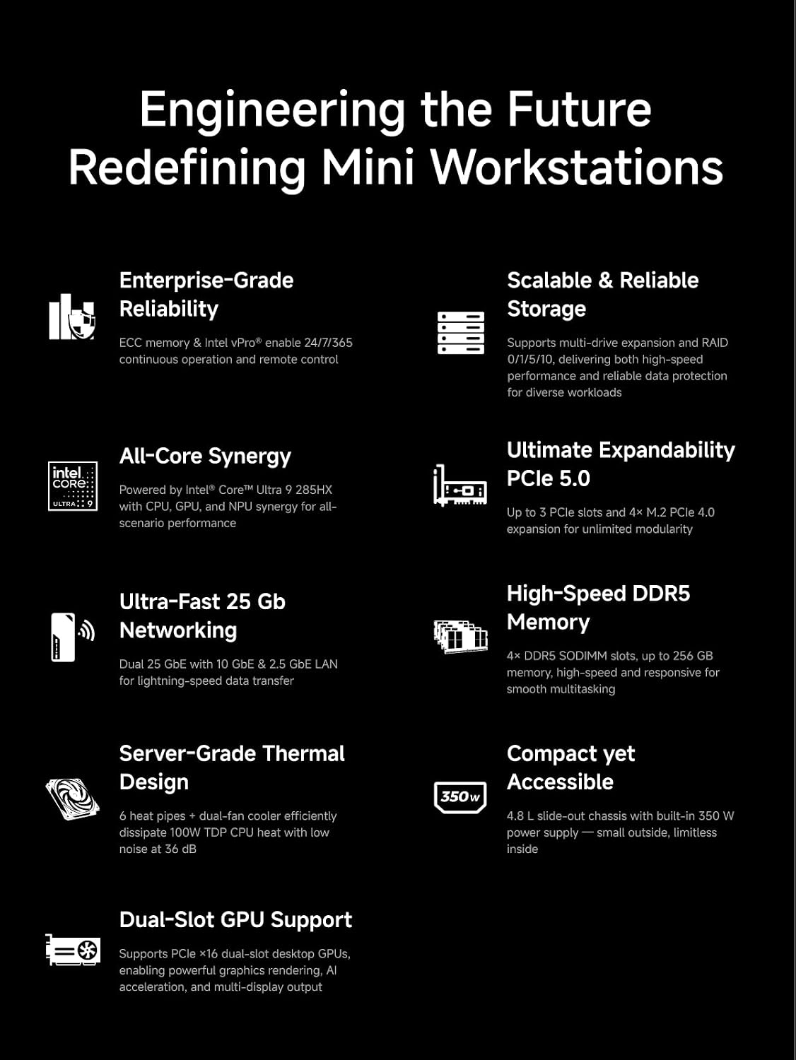 MINISFORUM MS-02 Ultra Workstation Core Ultra 9 285HX(24C/24T) Barebone Mini PC, HDMI|USB4|2xUSB4 V2 Output, 4x DDR5 SO-DIMM Slot, 4x SSD Slot, 2x25G SFP+, 1x10G RJ45, 1x2.5G RJ45 Port, WiFi7/BT5.4 PC