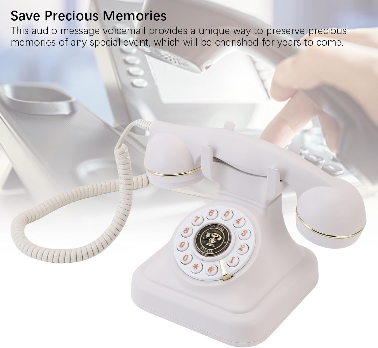 Luocute Audio Guestbook Retro Phone, Leave Message Voicemail on 32GB Card for Wedding, Birthday, Anniversary, Parties with Retro, Vintage Style, Home or Hotel Use (White)