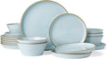 Famiware Saturn Plates and Bowls Dish Sets for 6 (18 Pieces), Stoneware Dinnerware Set with Hand-Painted Trim - Chip & Scratch Resistant, Microwave & Dishwasher Safe Ceramic Dishes, Light Blue