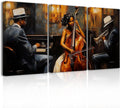 LZIMU Jazz Wall Art Abstract Black Music Picture African American Music Canvas Prints Vintage Jazz Band Painting for Musical Club Classroom Decor Framed (Brown, 24.00' x 36.00' x 3PCS)