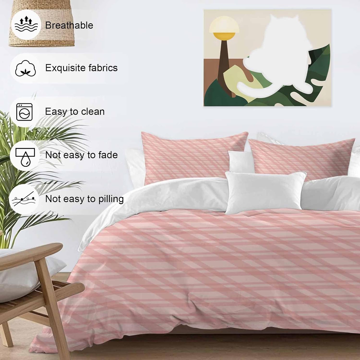 Prime Leader Pink Stripes Duvet Cover Set Queen Size 4 Pieces Modern Simple Light Pink Stripes Bedding Set with Zipper Closure, 1 Comforter Cover 92x106 Inches 1 Flat Sheet & 2 Pillow Cases