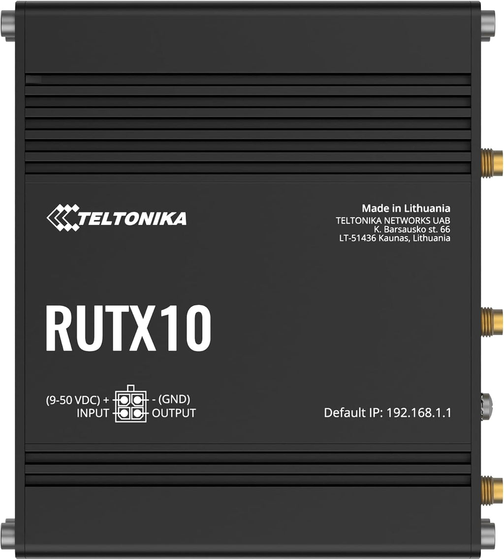 Teltonika RUTX10000300 Model RUTX10 Professional Ethernet Router, UK PSU, Digital Input/Output for Remote Monitoring and Control, Dual Band WiFi and Bluetooth LE, Aluminium Housing, Firewall and VPN
