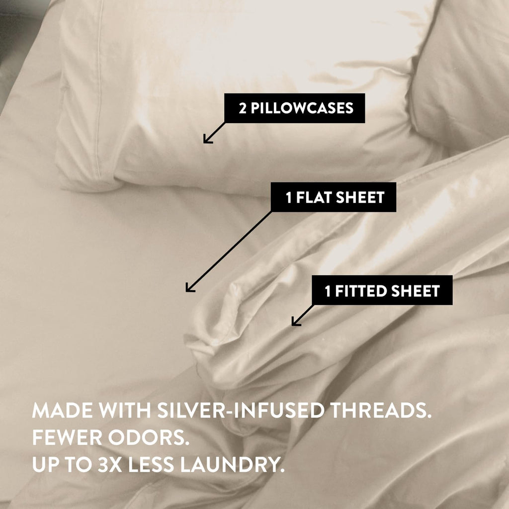 Miracle Made Extra Luxe Soft Cooling Bed Sheet Set, 4-piece Silver-Infused Cotton Fabric – Lightweight, Hypoallergenic Bedding for Hot Sleepers, Queen Size, Sand