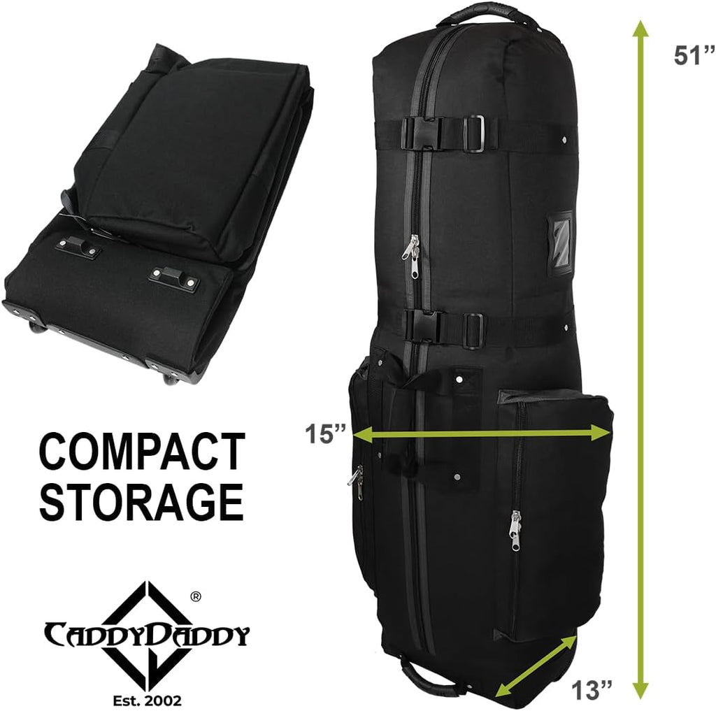 CaddyDaddy Constrictor Soft-Sided Golf Travel Bag Cover with Thick Dense Foam Padded Top 1 Year Full Travel Bag Replacement Coverage | Wheels & Lockable Zippers Case for Transporting Clubs on Airlines