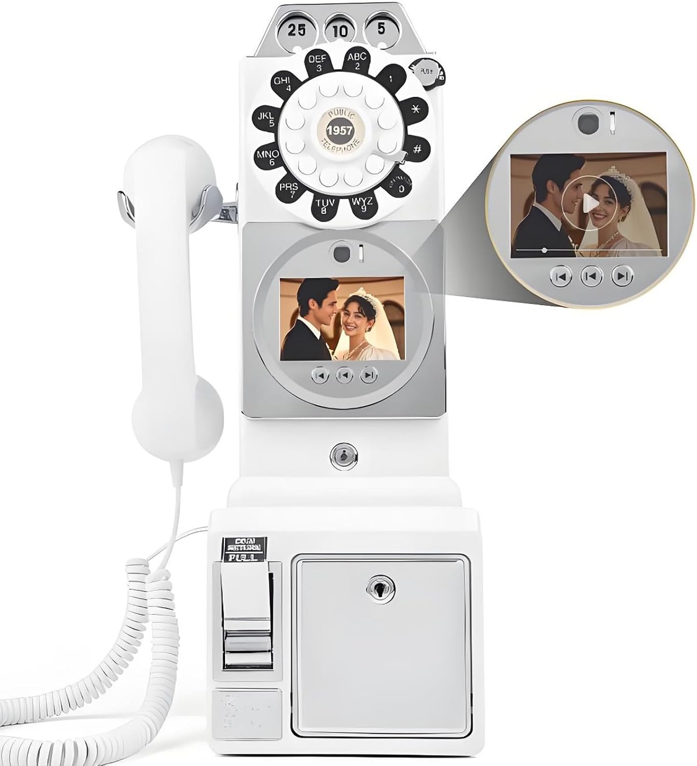 32G Retro Video Audio Guest Book Wedding Phone- Creative Record Customized Video Messages GuestBook – A Personal and Convenient Way to Preserve Your Special Occasions(White)