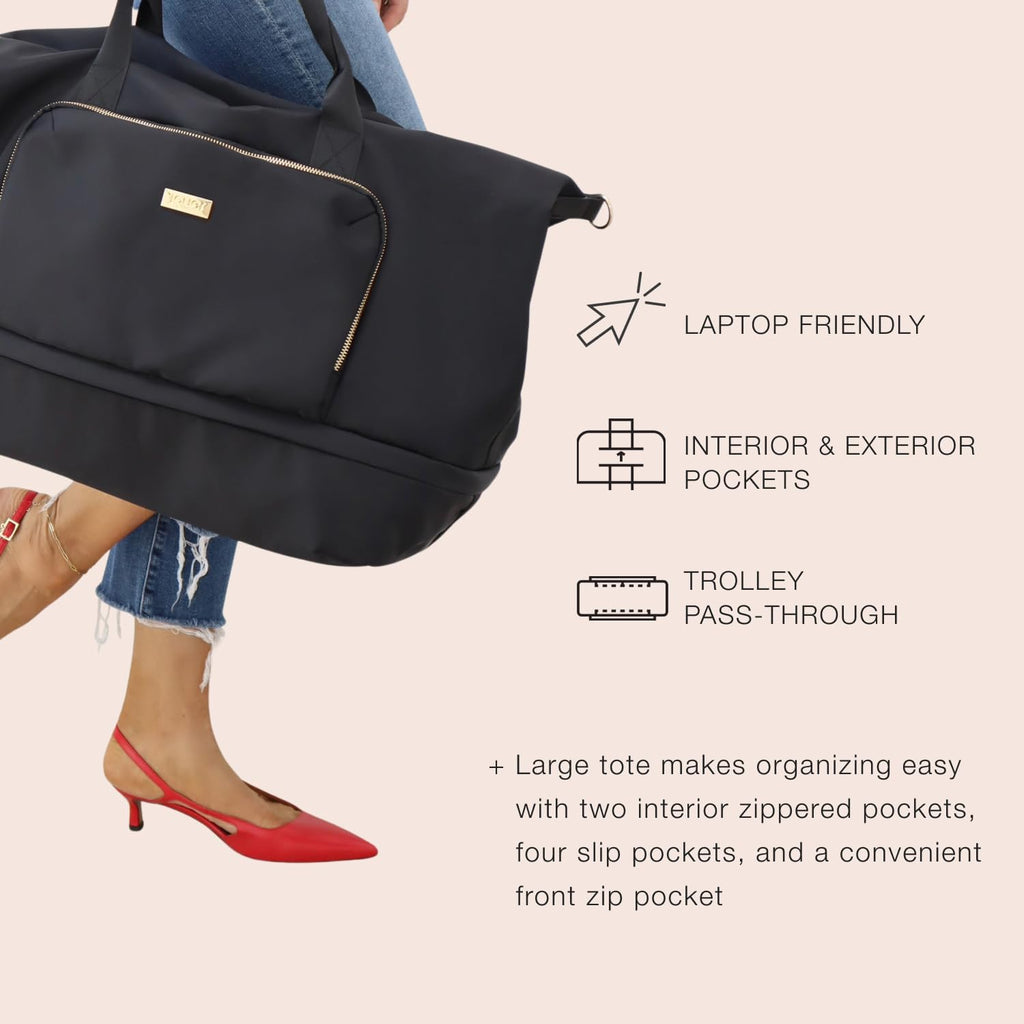 Jouer Le Weekender Travel Bag, Overnight Bag for Women, Large Travel Duffle Bag, Personal Item Carry On Tote Bag, Shoulder Bag Luggage, 9'x26'x16' - Black