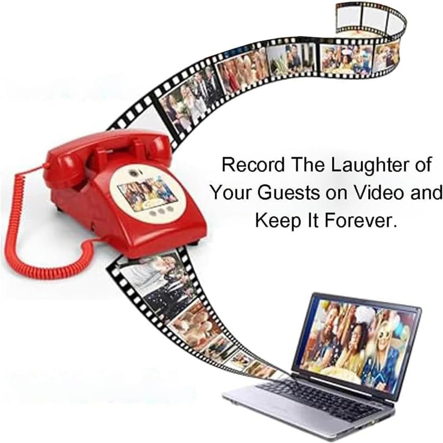 Video & Audio Guest Book, 1080p Retro Style Audio GuestBook Recorder, Video Guestbook Wedding Phone, Creative Record Customized Audio Messages with Lens Recording & 32G SD Card,Black