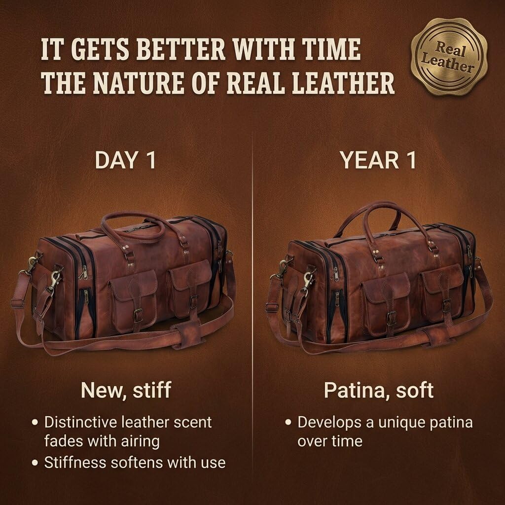 Leather Handmade Vintage Travel Luggage 32 Inch Leather Duffle Bag for Men and Women Gym Sports Bags Weekender Travel Overnight Carry On Duffel Bag Gift For Men (34 inch)