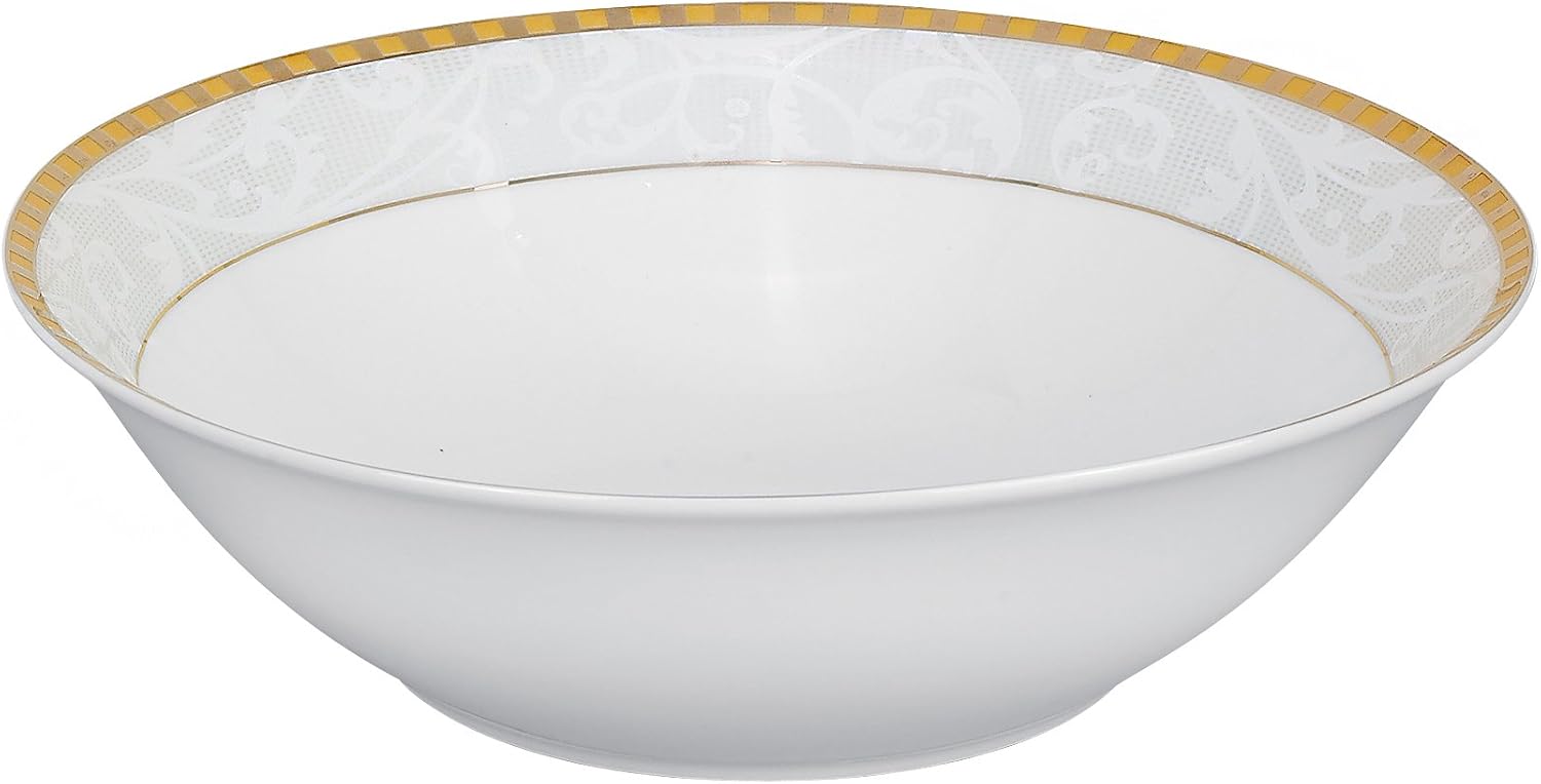 Lorren Home Trends 57-Piece Porcelain Dinnerware Set, Ricamo-GD, Service for 8