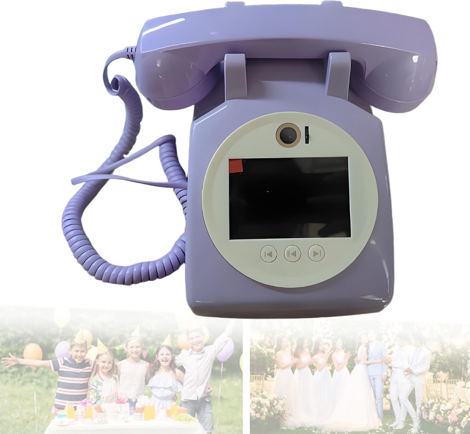 Retro Landline Video Audio Guest Book Wedding Phone Guestbook, 1080P HD Video Phone Guestbook for Wedding Bridal Shower, Birthday, Graduations, Baby Shower Purple-64GB