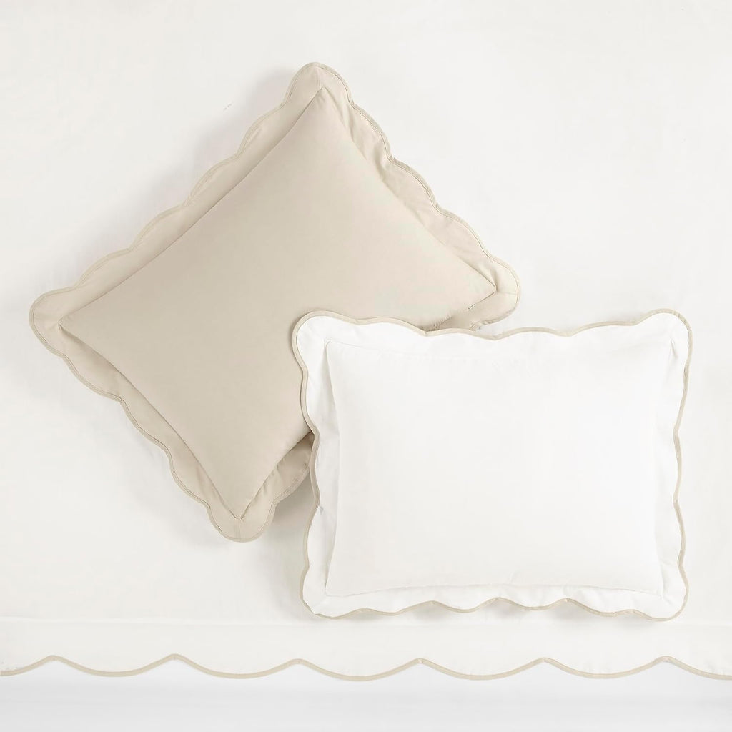 Lush Decor Coastal Chic Scalloped Edge Cotton Duvet Cover Set, 3 Piece Set, Full/Queen, Neutral & White - Queen Bedding Set - White Duvet Cover Queen - Coastal Decor