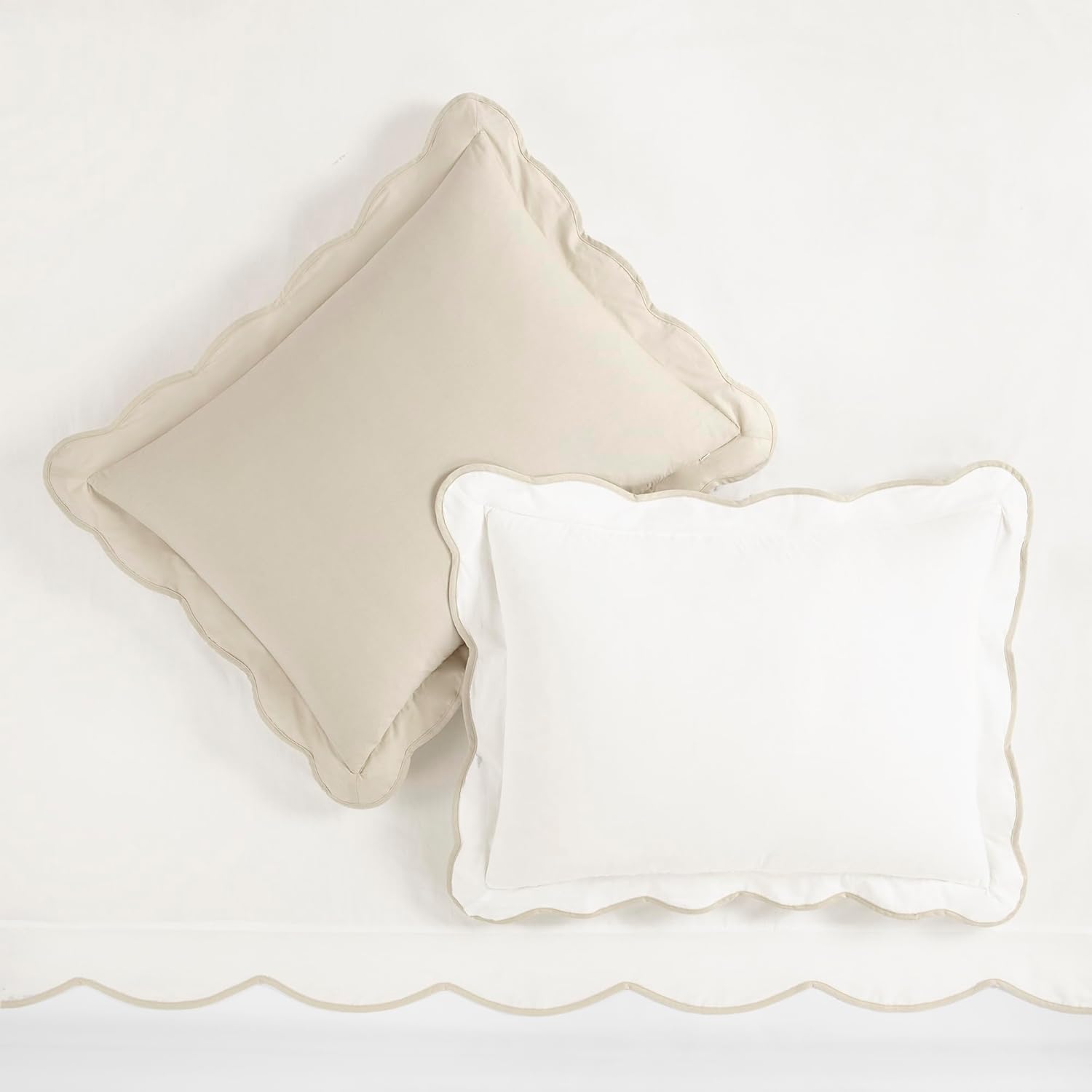 Lush Decor Coastal Chic Scalloped Edge Cotton Duvet Cover Set, 3 Piece Set, King, Neutral & White - King Bedding Set - White Duvet Cover King - Coastal Decor