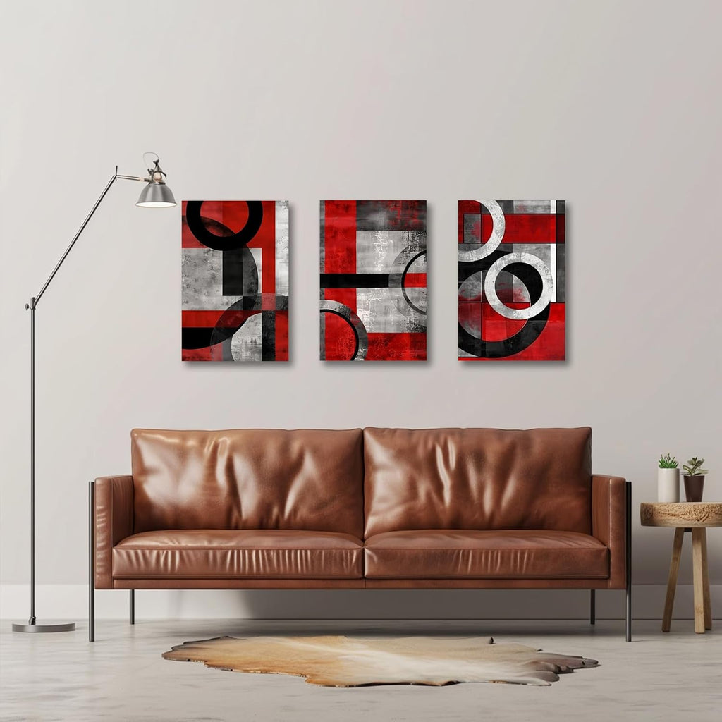 SWQYLB Black and Red Wall Art 3 Piece Abstract Line Black Gray Red Canvas Prints Minimalist Painting Modern Geometric Artwork for Office Decor Frame (24.00' x 36.00' x 3PCS)
