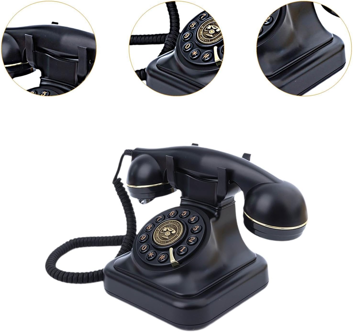 Audio Guest Book Wedding Phone, Vintage Design Telephone Recorder Record Messages Decorative Desk Phone for Party, Birthdays(Black)
