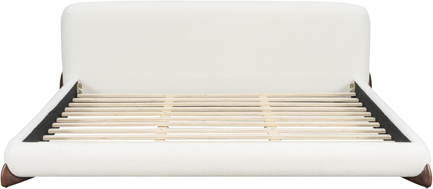 Christopher Knight Home Salden King Size Platform Bed Frame, Boucle Fabric King Size Bed Frame and Headboard, Modern King Bed Set, Wooden Slat Support, No Box Spring Needed, Easy Assembly, White