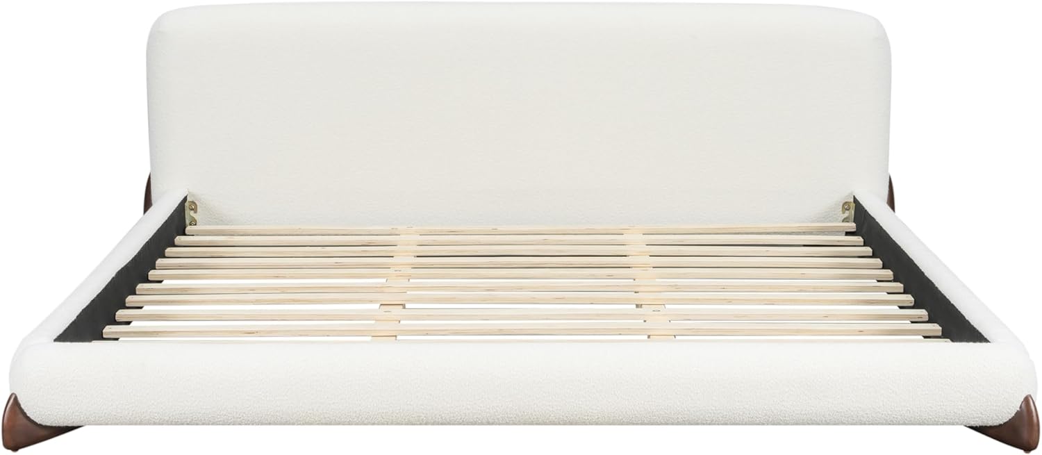 Christopher Knight Home Salden California King Size Bed Frame with Headboard, Boucle Upholstered California King Bed Frame and Headboard, Wooden Slat Support, No Box Spring Needed, White