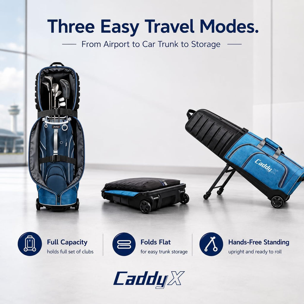 Premium Golf Travel Bag for Airlines with 4-Wheel Hands-Free Rolling & 2-Wheel Pull Mode, Enhanced Head Protection, Reinforced Hard Base